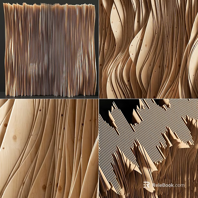 Modern Wooden Wall Hanging With Wavy Design Striped Texture Light Dark Wood Tones 3d model 