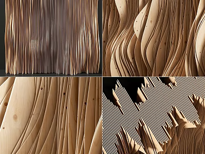 Modern Wooden Wall Hanging With Wavy Design Striped Texture Light Dark Wood Tones 3d model