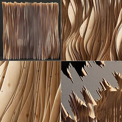 Modern Wooden Wall Hanging With Wavy Design Striped Texture Light Dark Wood Tones 3d model