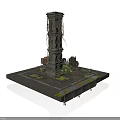Modern Scene With Stone Pillar Vines Platform Moss And Mechanical Parts