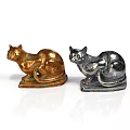 Two Decorative Cat Statues One Gold And One Silver Sitting Side By Side 3d model