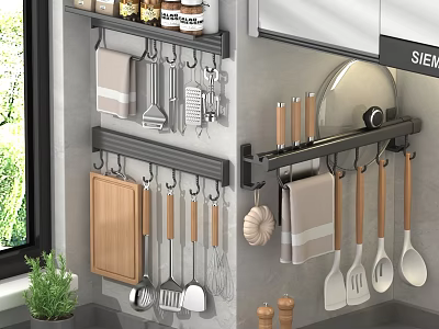 Wall Mounted Rack Holds Various Kitchen Utensils 3d model