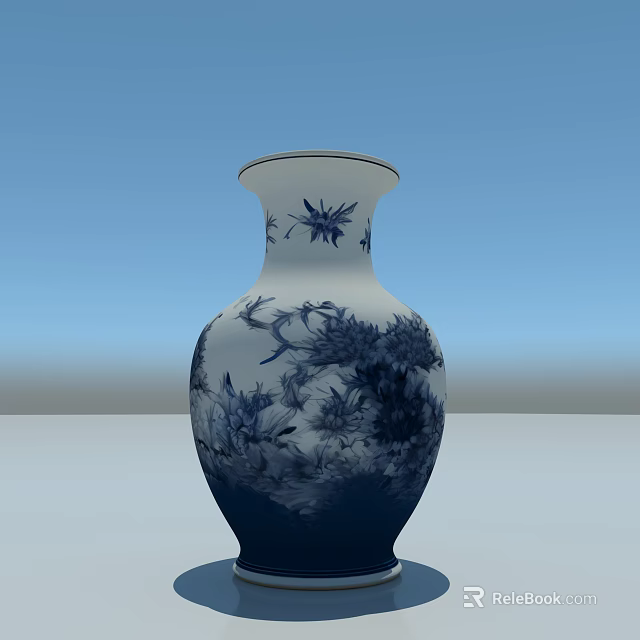 Traditional Blue And White Porcelain Vase With Floral Bird Patterns 3d model 