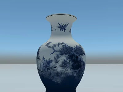 Traditional Blue And White Porcelain Vase With Floral Bird Patterns 3d model