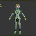 3D Sci Fi Character Model With Animal Head Goggles Blue White Striped Coat