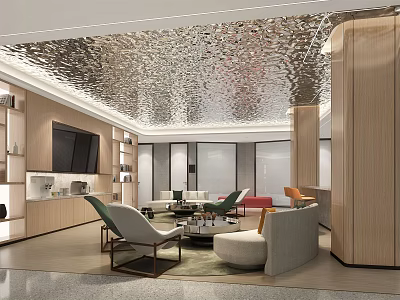 Modern Leisure Area Interior With Sofa Armchairs Coffee Table And TV Unit 3d model