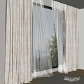 Modern Beige Curtain With Sheer Layer And Natural Light Through Window And Green Trees