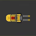 Yellow Forklift With Red Seat Grey Frame And Warning Striped Forks
