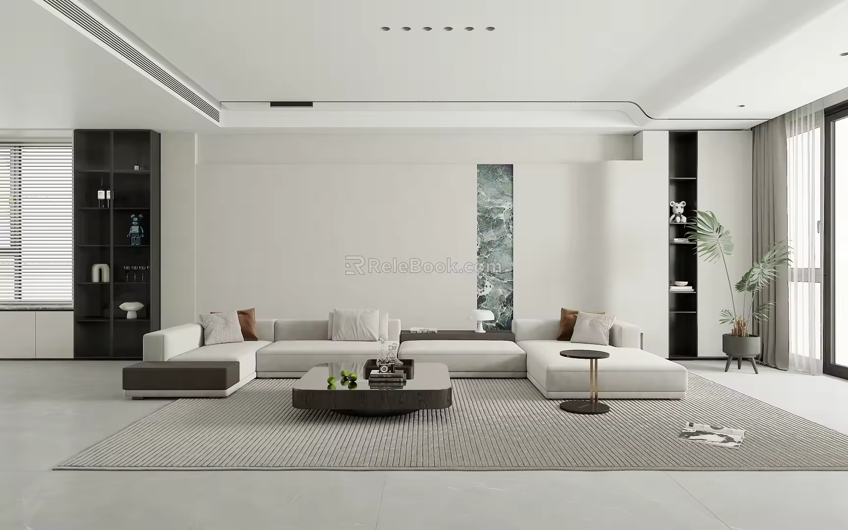 Living room simple multi-person sofa coffee table combination 3d model