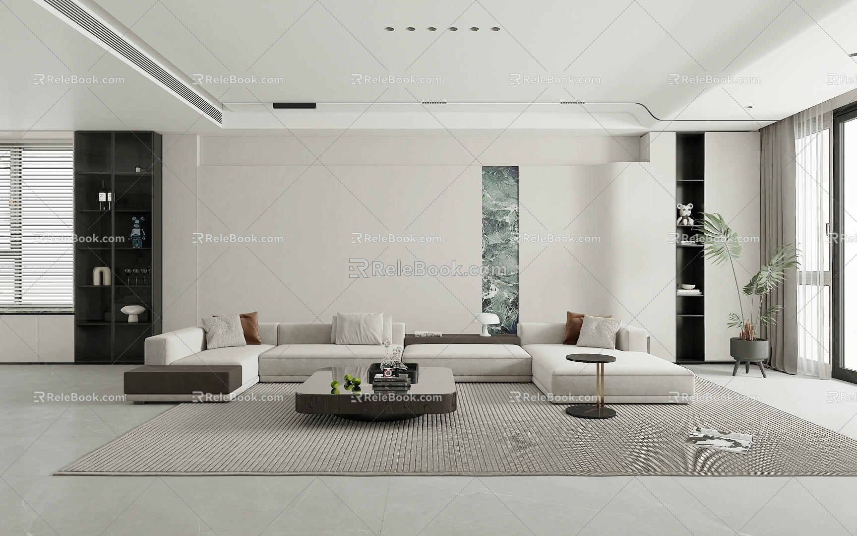 Living room simple multi-person sofa coffee table combination 3d model