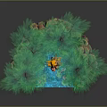 Animated Fantasy Character Sitting On Waterfall With Green Trees And Lush Plants On Rock Base