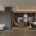 Modern Elegant Hotel Guest Room with Open Living Area Workstation Sofa Pendant Lights and Rug