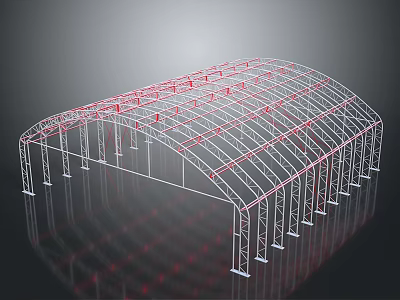 Steel Structure Building Frame With Arched Roof And Support Beams Design 3d model