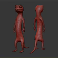 Standing Green Lizard Like Cartoon Character With Front And Back Views On Gray Reflective Background