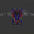 3D Mechanical Transformer Robot With Red Blue Silver Armor And Wings