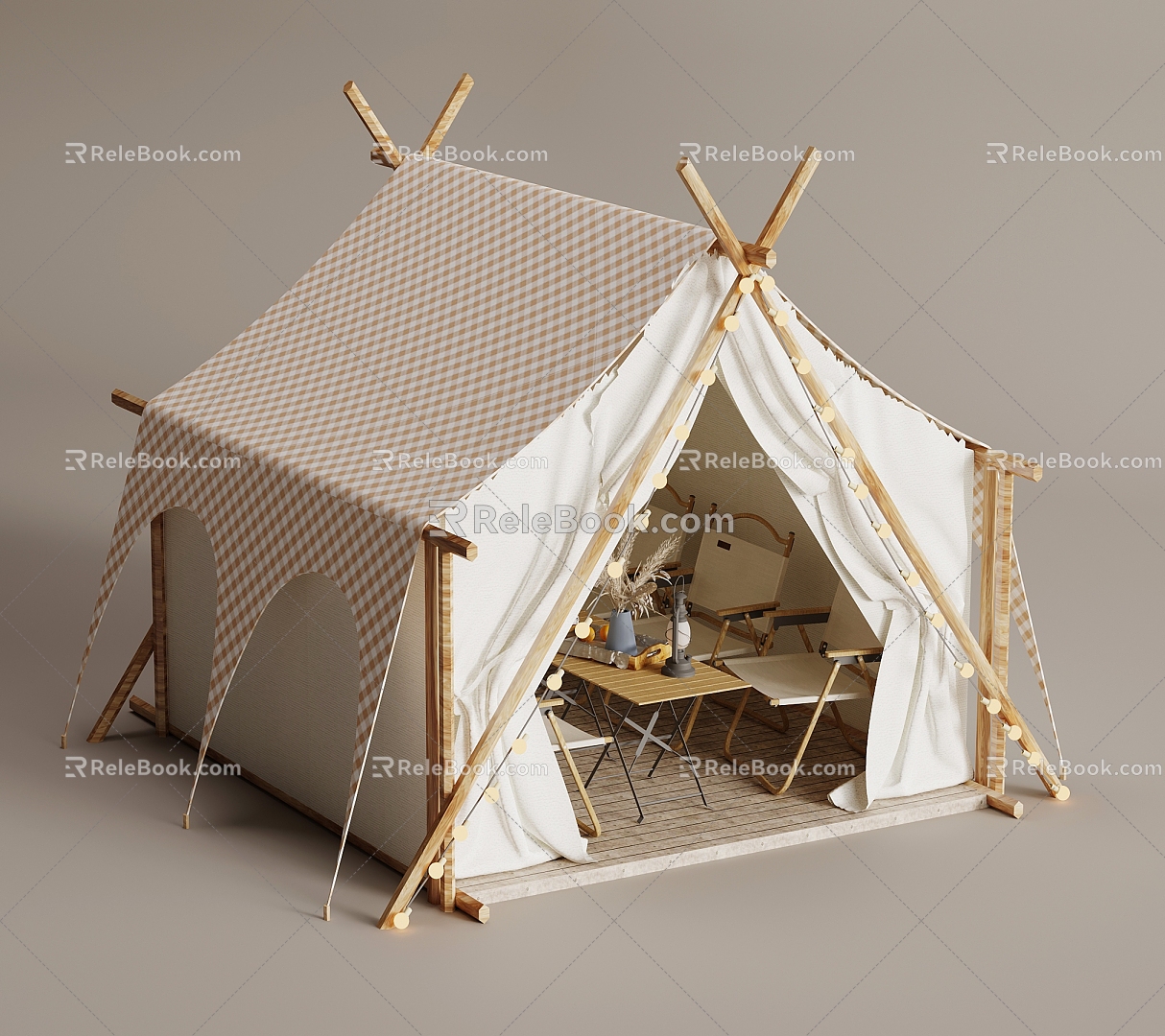 Camping tent camping outdoor table and chair combination 3d model