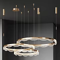 Elegant Modern Circular Pendant Light With Multiple Gold Rings Wavy Design And Soft Lighting