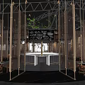 Modern Sales Office Interior Design With Chandeliers Tables And Green Plants