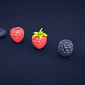 Fresh Ripe Blueberries and Raspberries Arranged Neatly in a Row on Dark Background