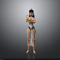 Ancient Egyptian Female Figure in White Dress Holding Golden Tray Against Grey Background