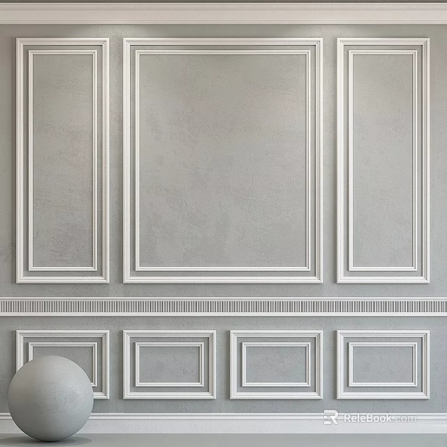 White Gypsum Molding Wall Decoration With Upper And Lower Rectangular Panels Design 3d model 