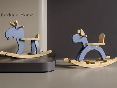 Blue And Wooden Rocking Horse Toy For Children's Playroom Decor 3d model Blue And Wooden Rocking Horse Toy For Children's Playroom Decor 3d model