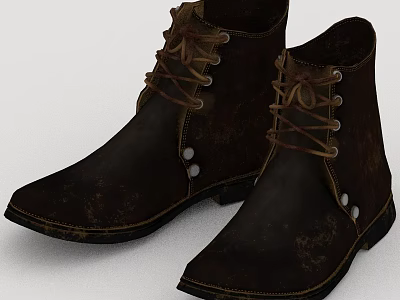 Brown Leather Boots with Vintage Distressed Design Lace Up Front and Stitched Sole Details 3d model