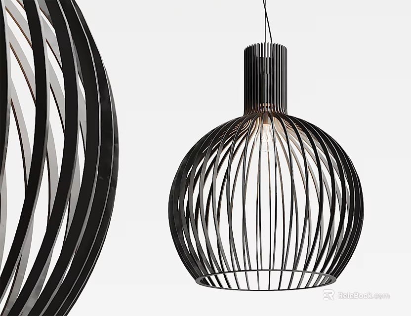 Modern Black Linear Structure Pendant Light With Circular Design And Metal Frame 3d model 