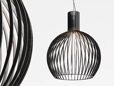 Modern Black Linear Structure Pendant Light With Circular Design And Metal Frame 3d model