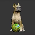 Sitting Boxer Dog Statue With MITRE Soccer Ball On Black Background