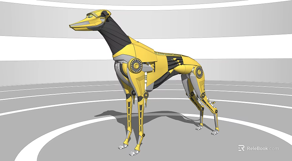 Smart Machine Robotic Dog With Yellow Mechanical Design And Gear Details 3d model 
