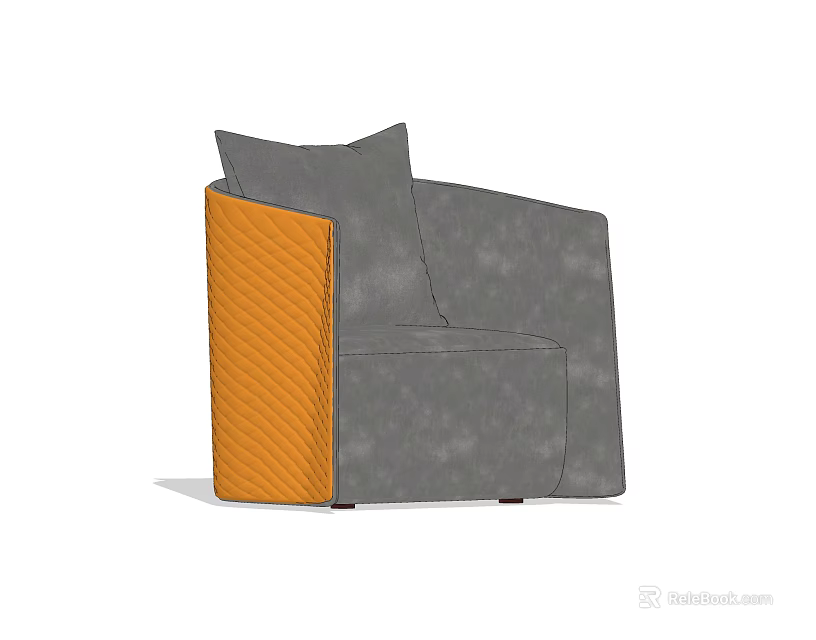 Modern Single Sofa With Gray Main Body Orange Side Panel And Comfortable Cushion Design 3d model 
