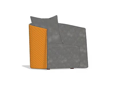 Modern Single Sofa With Gray Main Body Orange Side Panel And Comfortable Cushion Design 3d model