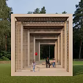 Modern Wooden Landscape Pavilion With Lattice Screens And Sunset Sky Backdrop