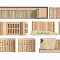 Hand Carved Bamboo Sculptures Including Traditional Scrolls and Decorative Books