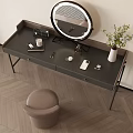 Elegant Dressing Table With Round Lighted Mirror Candle Phone And Stool 3d model