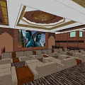Elegant Cinema Interior With Comfortable Seats Large Screen And Ornate Ceiling 3d model