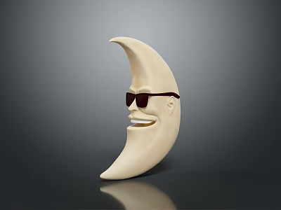 Crescent Shaped Household Decorative Item With Sunglasses And Happy Smiling Face 3d model