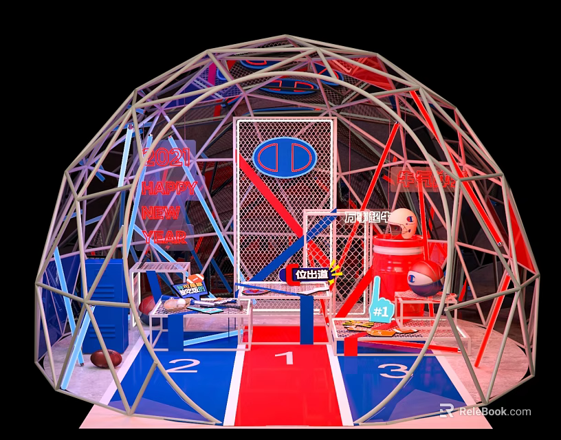 Colorful Dome Structure With Metal Frame And Interactive Indoor Play Area 3d model