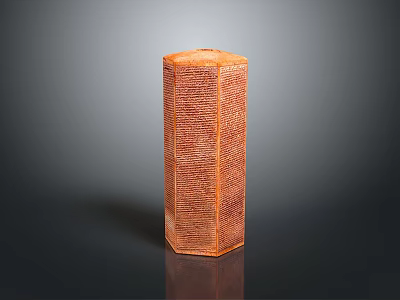 Orange Hexagonal Prism Decorative Ornament Set With Carved Texture And Shiny Surface On Black Background 3d model
