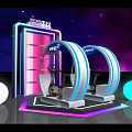 Interactive Zone With VR Experience Equipment Featuring Circular Ring Design And Starry Space Background