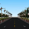 Traditional Style Outdoor Street Lights Along Road With Greenery And Decorative Design