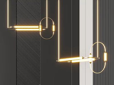 Modern Hanging Pendant Lights With Circular Rings And Golden Metallic Warm Illumination 3d model