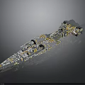 Multicolored 3D Model Spaceship With Complex Interstellar Structure For Space Exploration