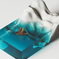 Blue Transparent Acrylic Coffee Table With Small Boat Decoration And White Mountain Shaped Accents