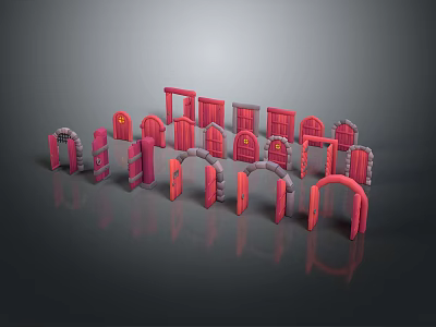 Red Commercial Equipment With Various Door And Archway Entrance Structures For Business Use 3d model