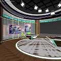 Professional News Studio With CNN Money Logo Presenters Large Screen And City Backdrop