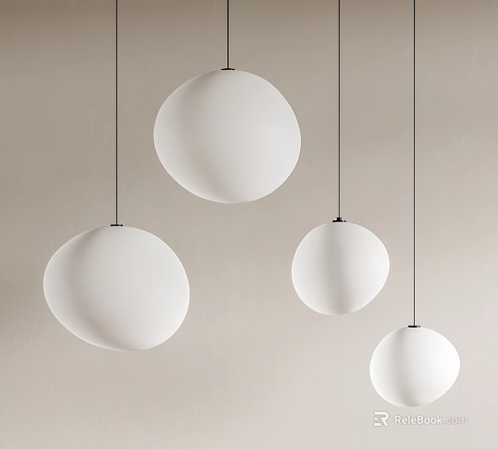 Modern Minimalist White Spherical Pendant Lights Hanging on Beige Wall for Interior Decoration 3d model 