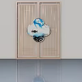 Light Beige Swing Doors With Lattice Design And Central Blue White Decorative Pattern