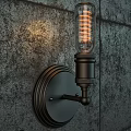 Vintage Industrial Wall Lamp With Black Metal Base And Edison Bulb On Rough Stone Wall